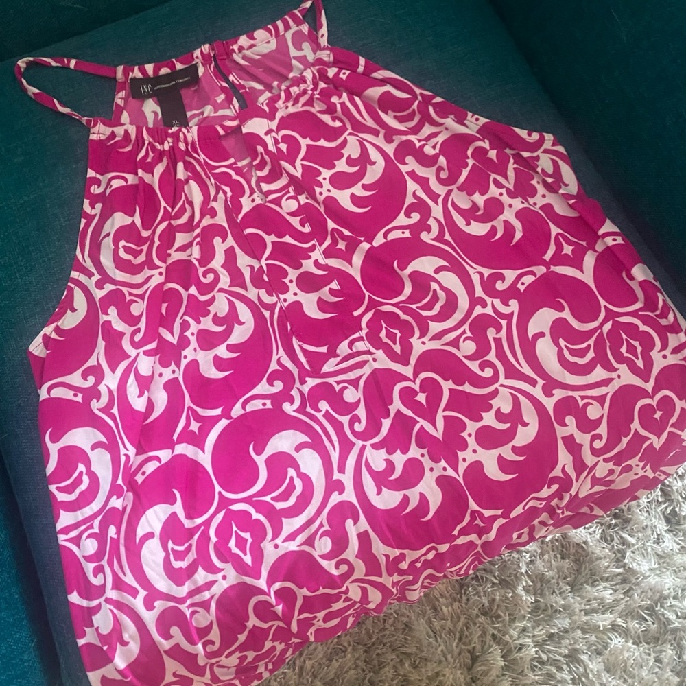 Hot pink and white halter top by INC size XL.